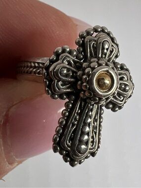 SARDA Sterling Silver Cross Ring with 18K Gold Accent
